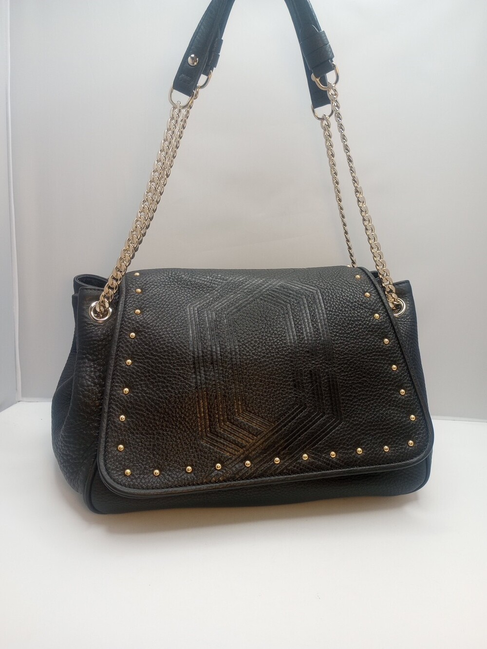BRUNOMAGLI Mrsp $625 Women's Black Pebble Leather Flap Satchel Handbag/Purse